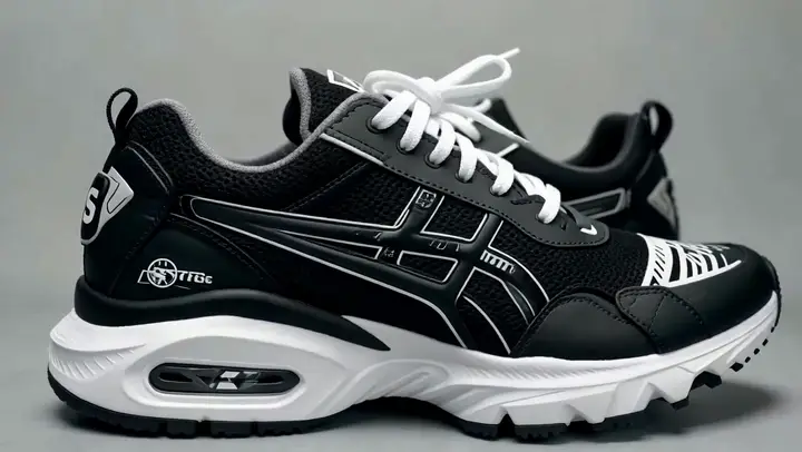 Black performance sneaker on a studio pedestal