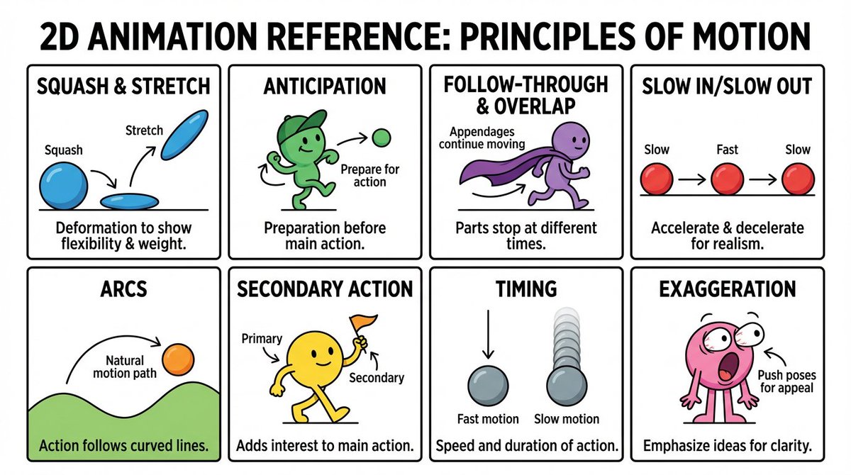 Educational 2D Animation Principles Reference Poster