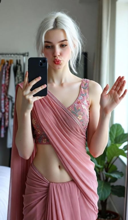 Photorealistic Mirror Selfie of Woman in Saree