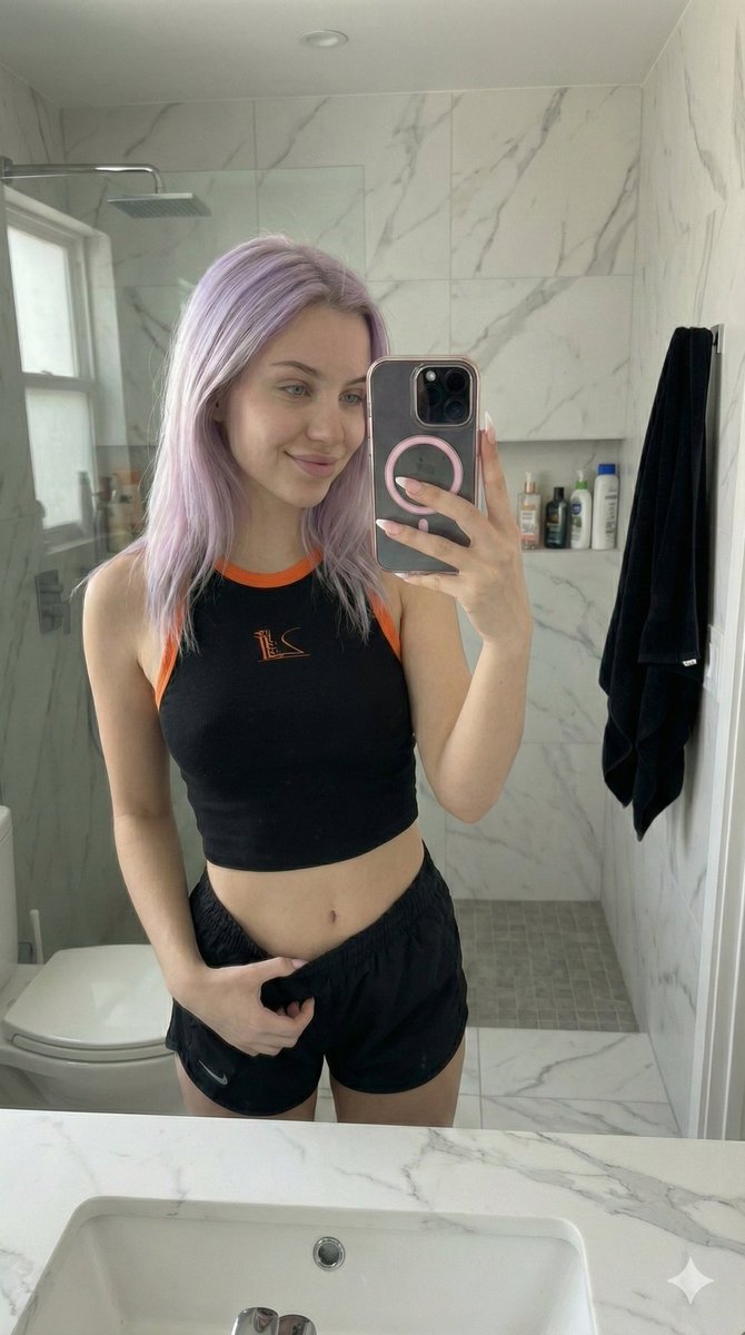 Lavender Hair and Black Crop Top
