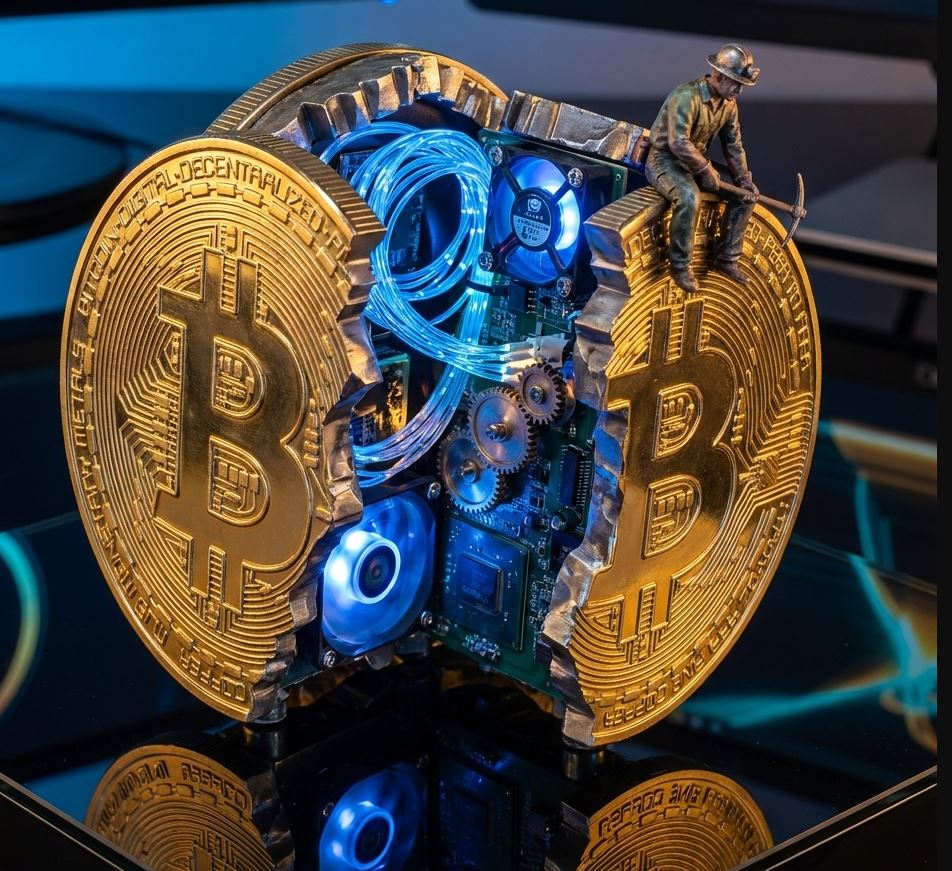 Cyberpunk Bitcoin Coin Art with Kinetic Core