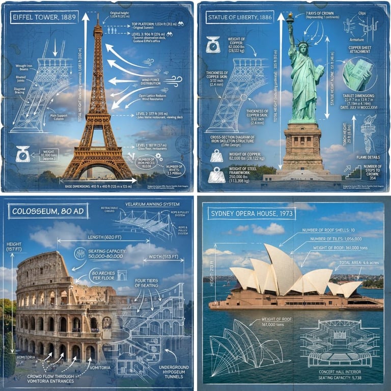 Blueprint Infographics of Landmarks (Nano Banana Pro)