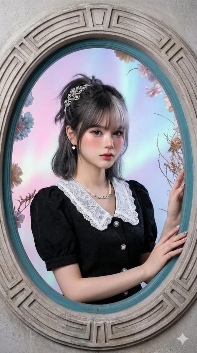 Hyperrealistic Cinematic Fashion Portrait in Oval Window