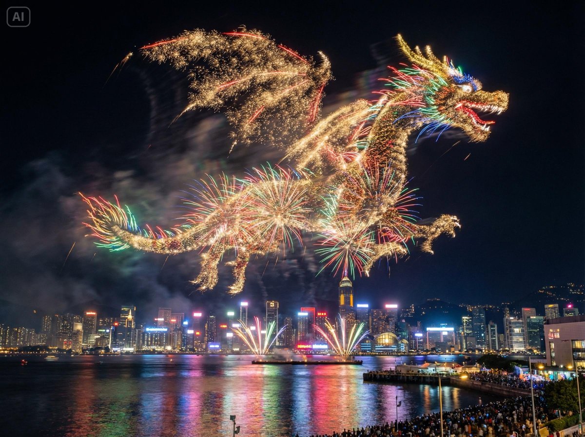 Photorealistic Fireworks Shaped Like Subjects Over City Skyline