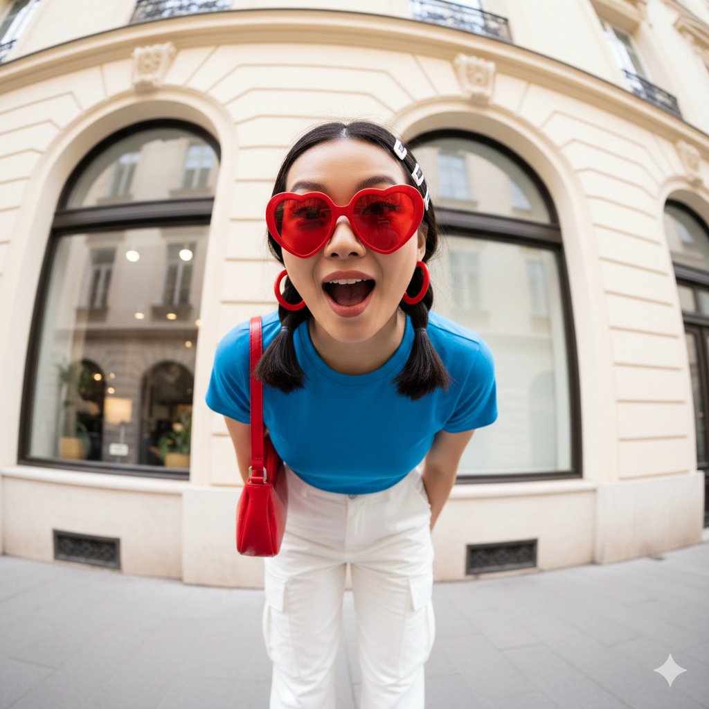 Avant-Basic Street Style Portrait with Wide-Angle Distortion