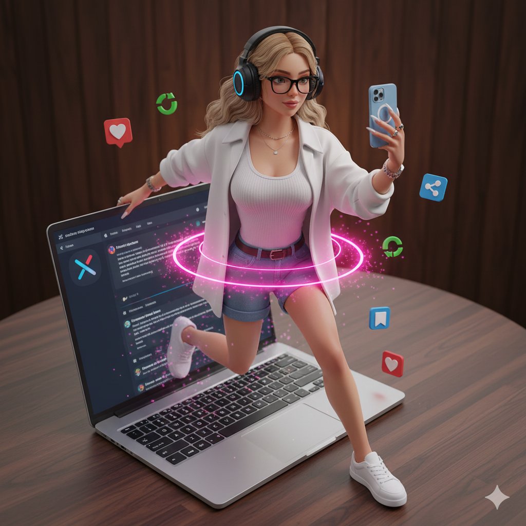 Hyper-Realistic 3D Render of Woman Stepping Out of Laptop Screen