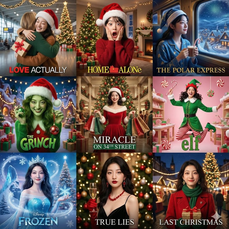 9 Christmas Movie Scenes Collage