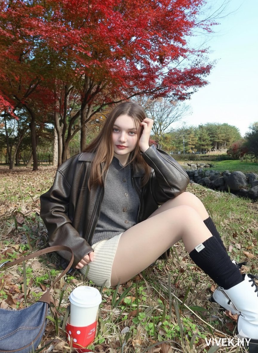 Structured Photorealistic Portrait of Woman in Autumn Park