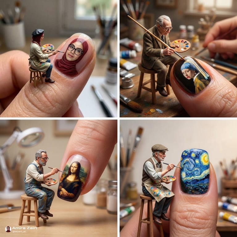 Hyper-Realistic Miniature Artist Painting on a Fingernail