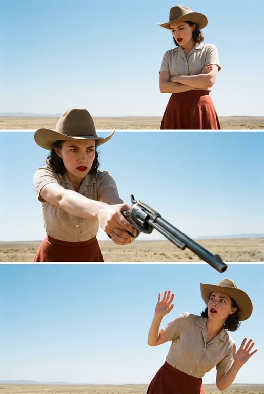 Cinematic Triptych Collage of a Woman in a Cowboy Hat