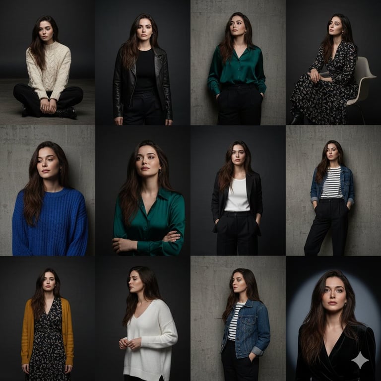 Moody Cinematic Editorial Portrait Collage (3x4 Grid)