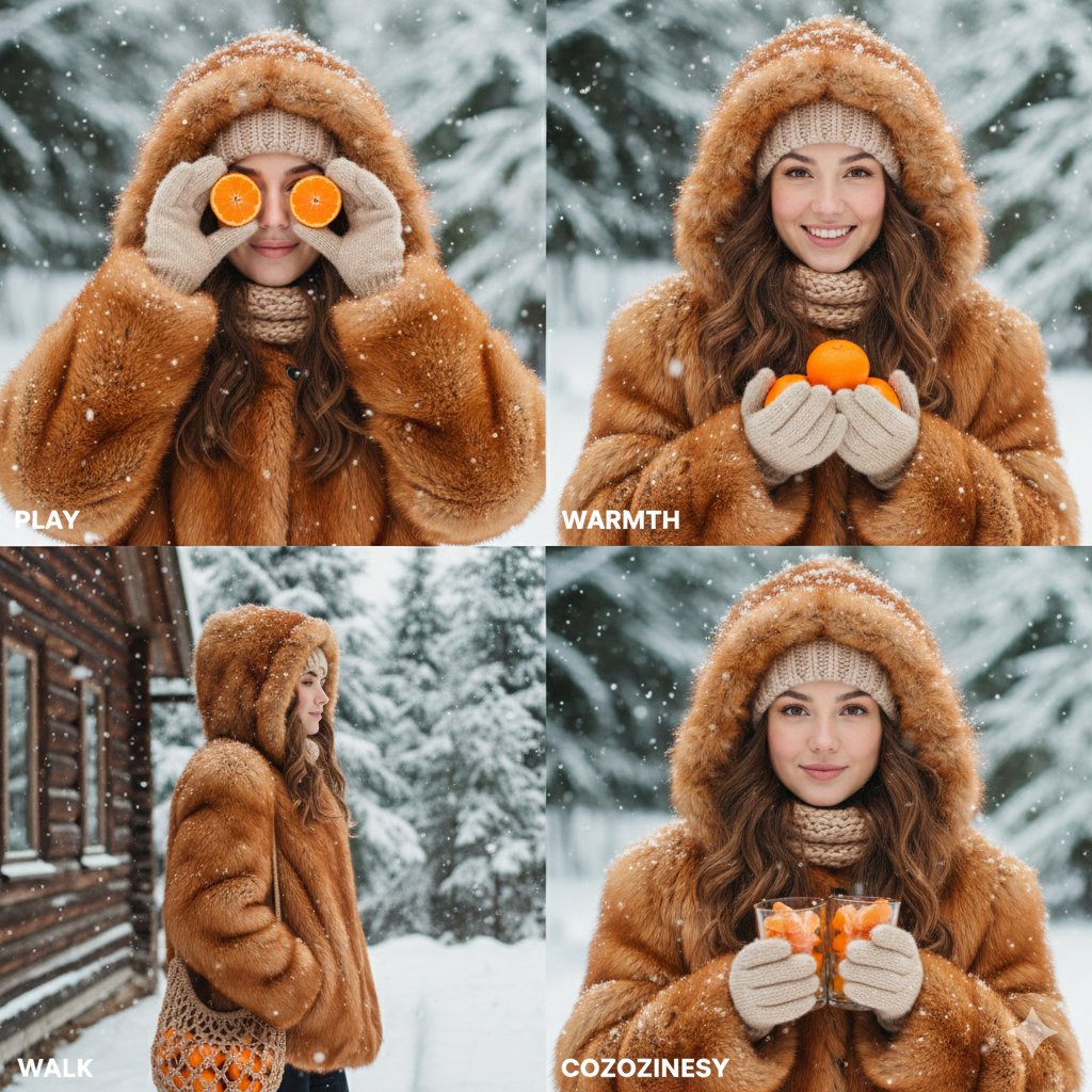 Cozy Winter Fashion Photo Collage with Tangerines