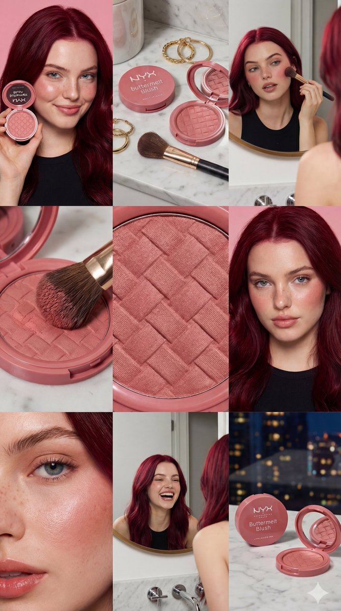 Luxury Makeup Product Collage (9-Panel Grid)