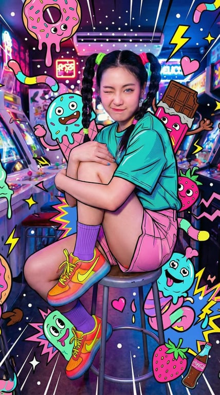 Arcade Portrait Consumed by Maximalist Sweets-Monster Pop-Art