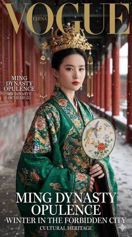 Ming Dynasty Hanfu Fashion Magazine Cover in Forbidden City Snow