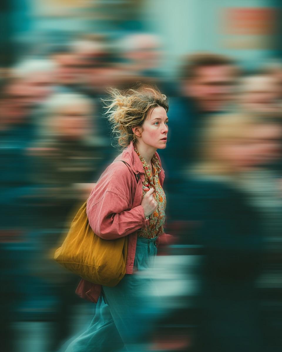 Ultra-Realistic Cinematic Street Photograph of Emotional Isolation
