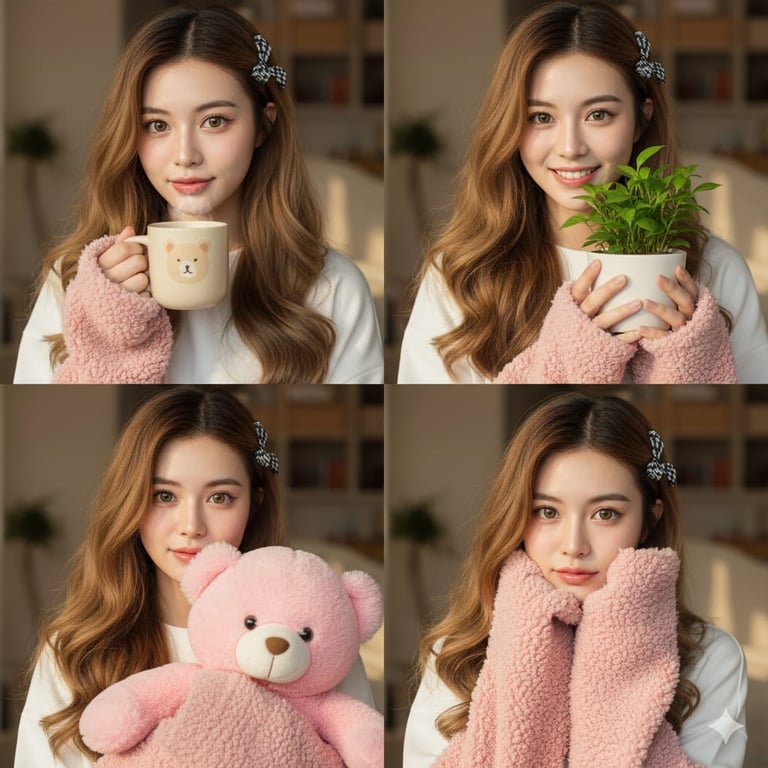Cozy Collage of Four Asian Woman Portraits