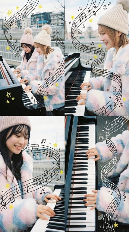Piano Player with Crayon Scribble Art Overlay