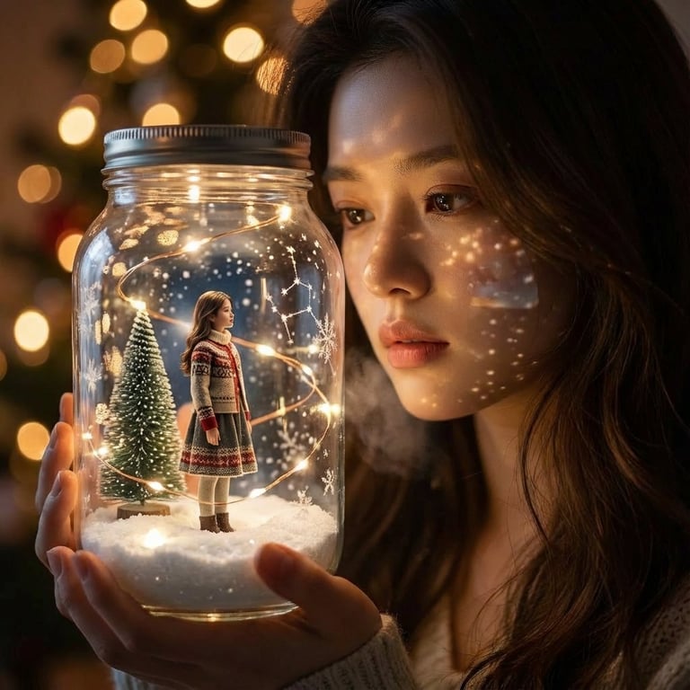 Symbolic Christmas Portrait: Self-Reflection in a Glass Jar