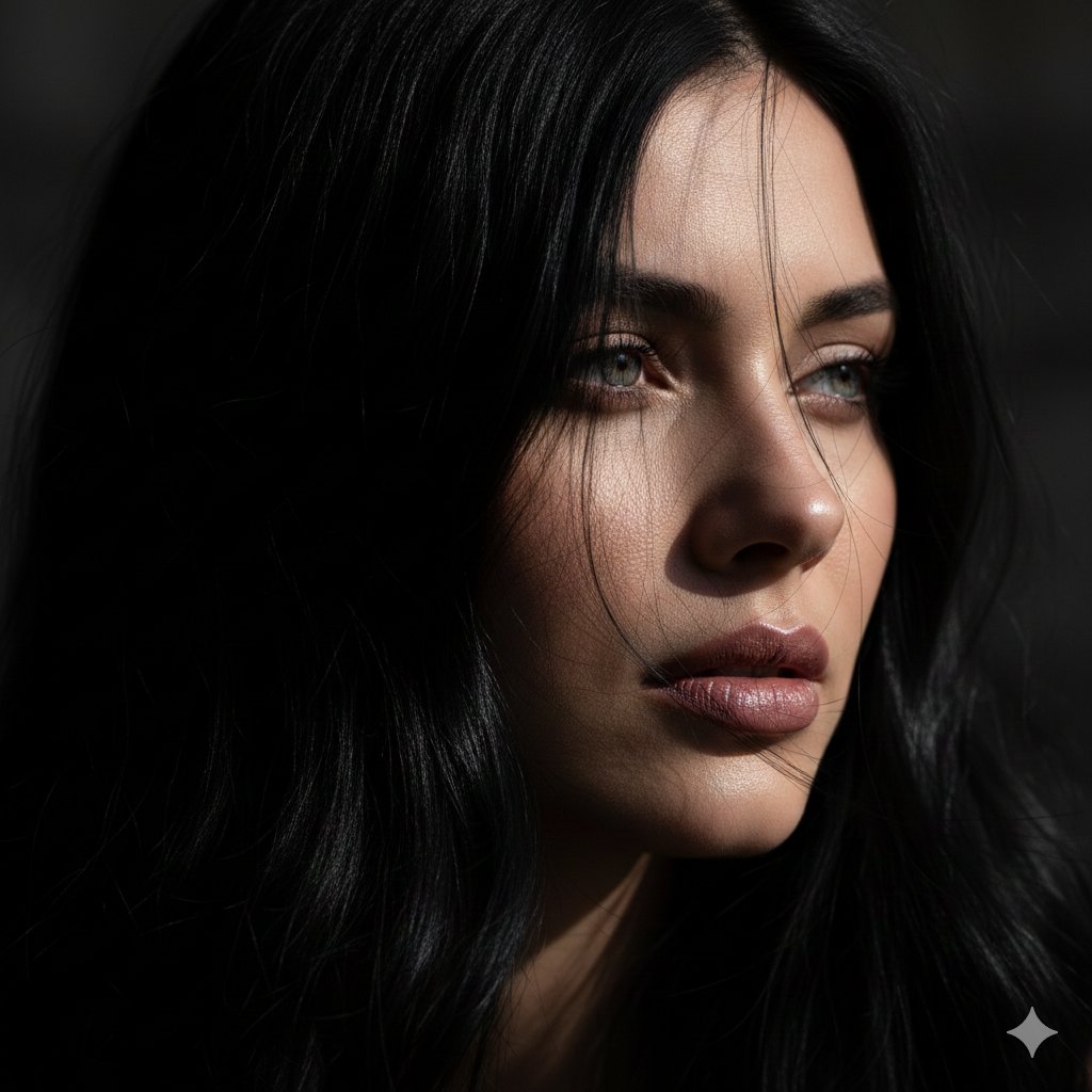 Photorealistic Portrait of a Woman with Wind-Swept Hair