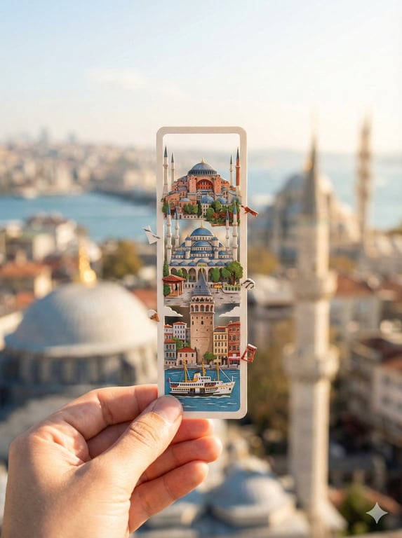 Photorealistic 3D Paper-Cut Bookmark of Istanbul Landmarks