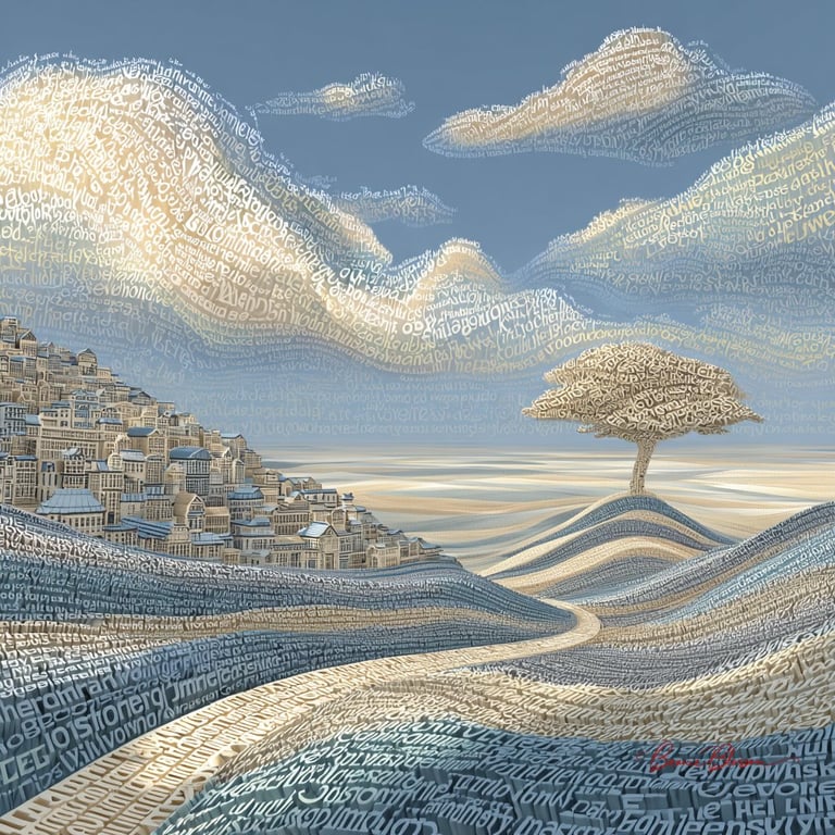 Coastal Village Formed from Layered Typography