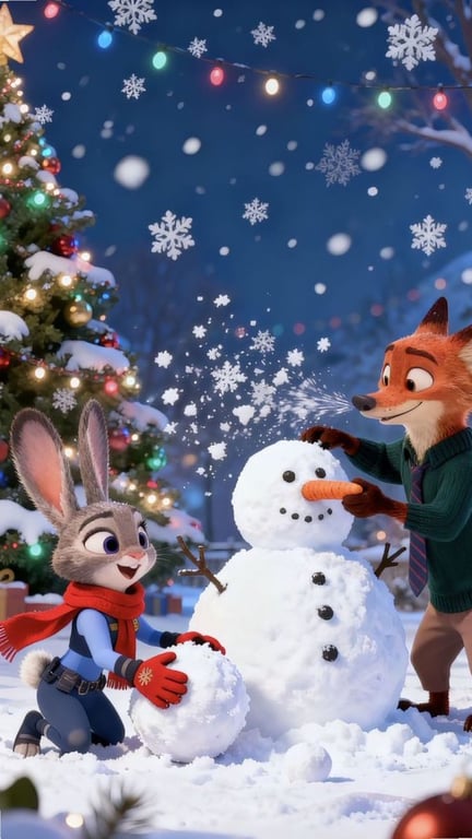 Animated Rabbit and Fox Building a Snowman (Zootopia Style)