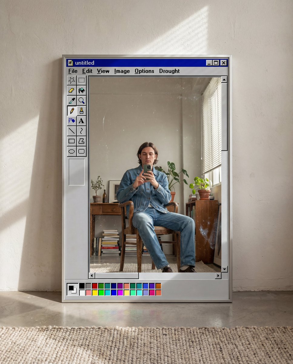 Retro UI Mirror Selfie in a Modern Studio