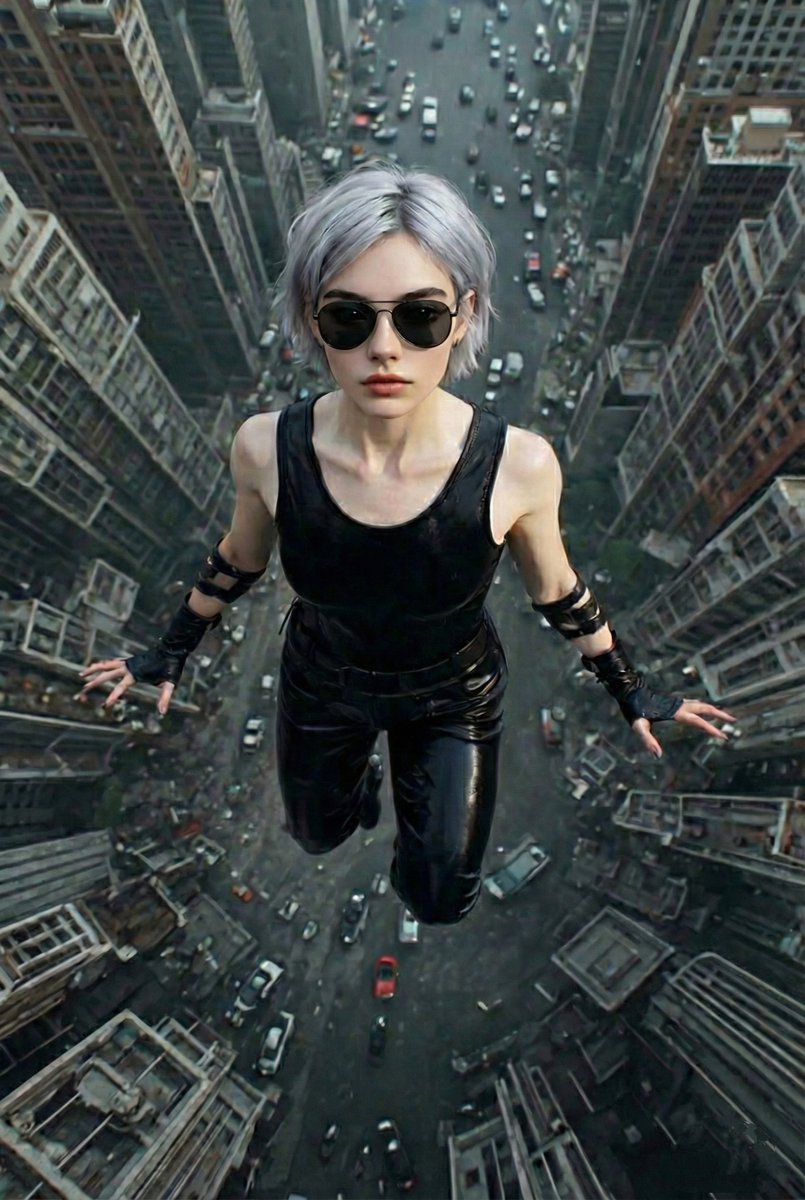Ultra Realistic Portrait of a Woman Floating Above a City