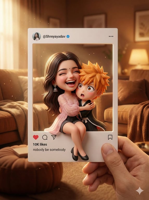 Hyper-Realistic 3D Chibi Cartoon Style with Instagram Frame