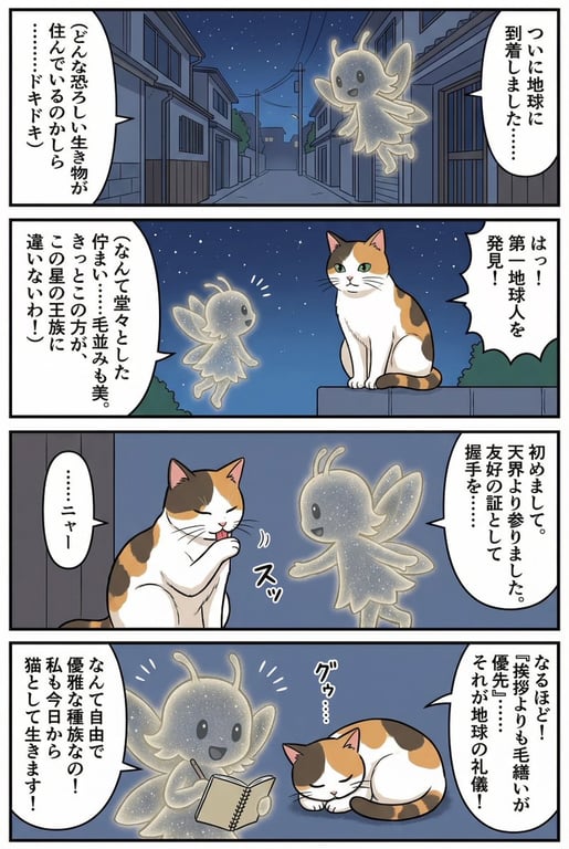 Fairy Mistakenly Believes Earth is a Cat Planet (4-Panel Manga)