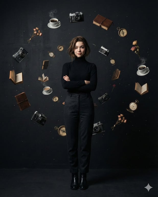 Hyper-Realistic Cinematic Portrait with Surreal Floating Objects