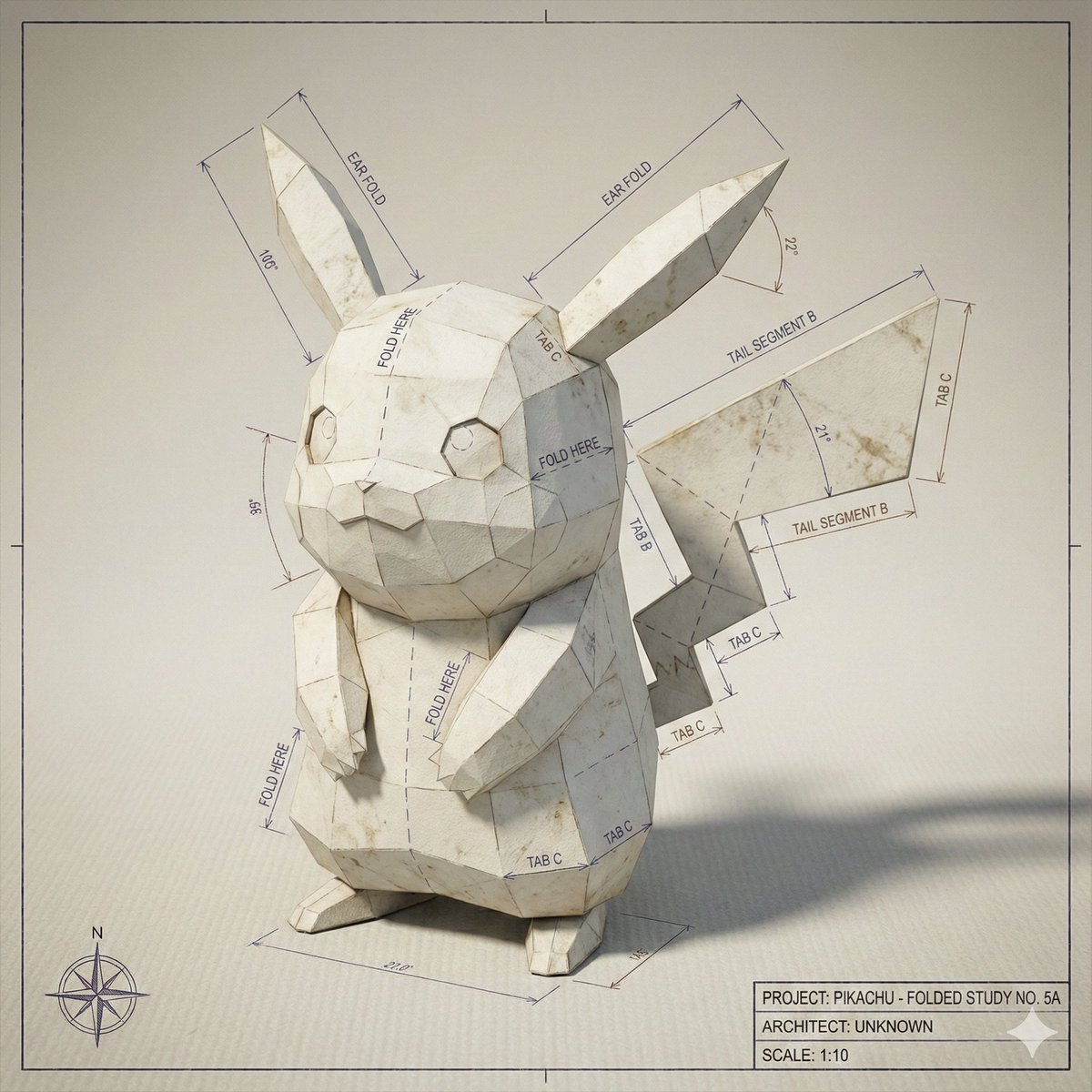 Folded Paper Blueprint Character Design