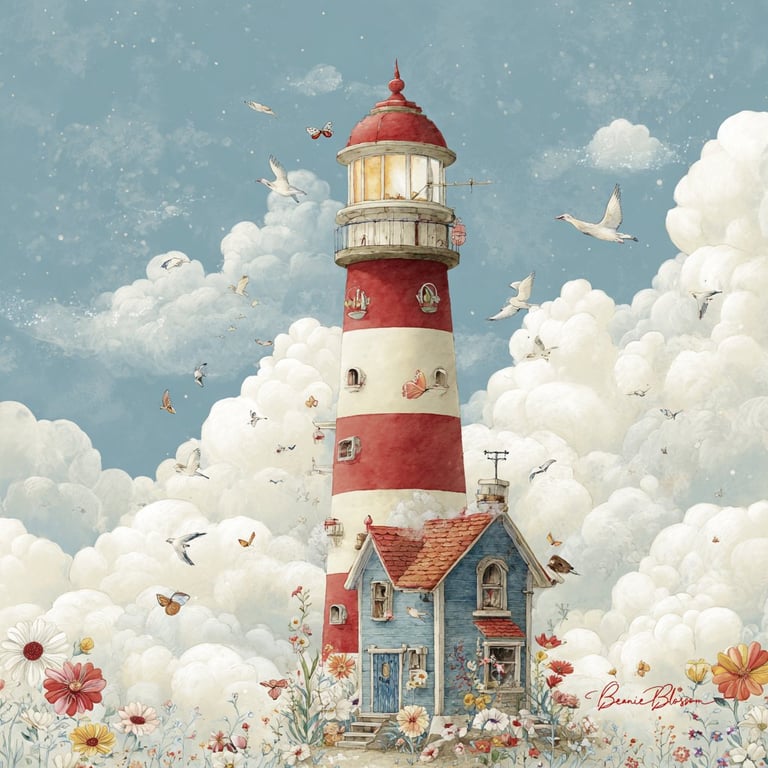 Whimsical Lighthouse Illustration in Pastel Colors